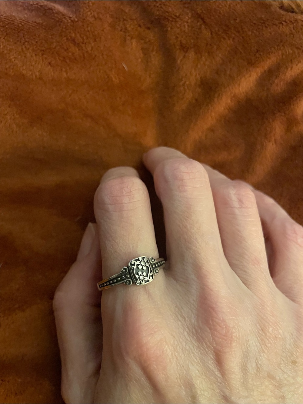 Sterling Silver Floral Filigree Art Deco Signet Ring - Size 10.5
